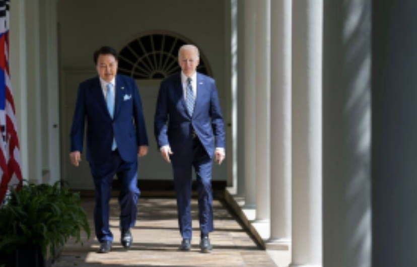 Yoon Suk Yeol and President Biden at the White House during Yoon’s visit in late April 2023 Doug Mills/The New York Times.